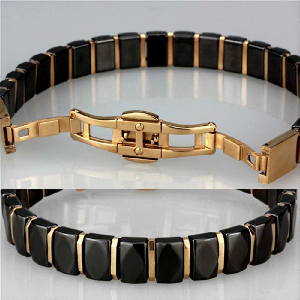 3W992 - IP Rose Gold(Ion Plating) Stainless Steel Bracelet with Ceramic in Jet - Alamode - Flyclothing LLC