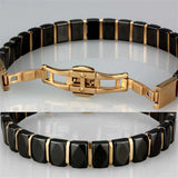 3W992 - IP Rose Gold(Ion Plating) Stainless Steel Bracelet with Ceramic in Jet - Alamode - Flyclothing LLC
