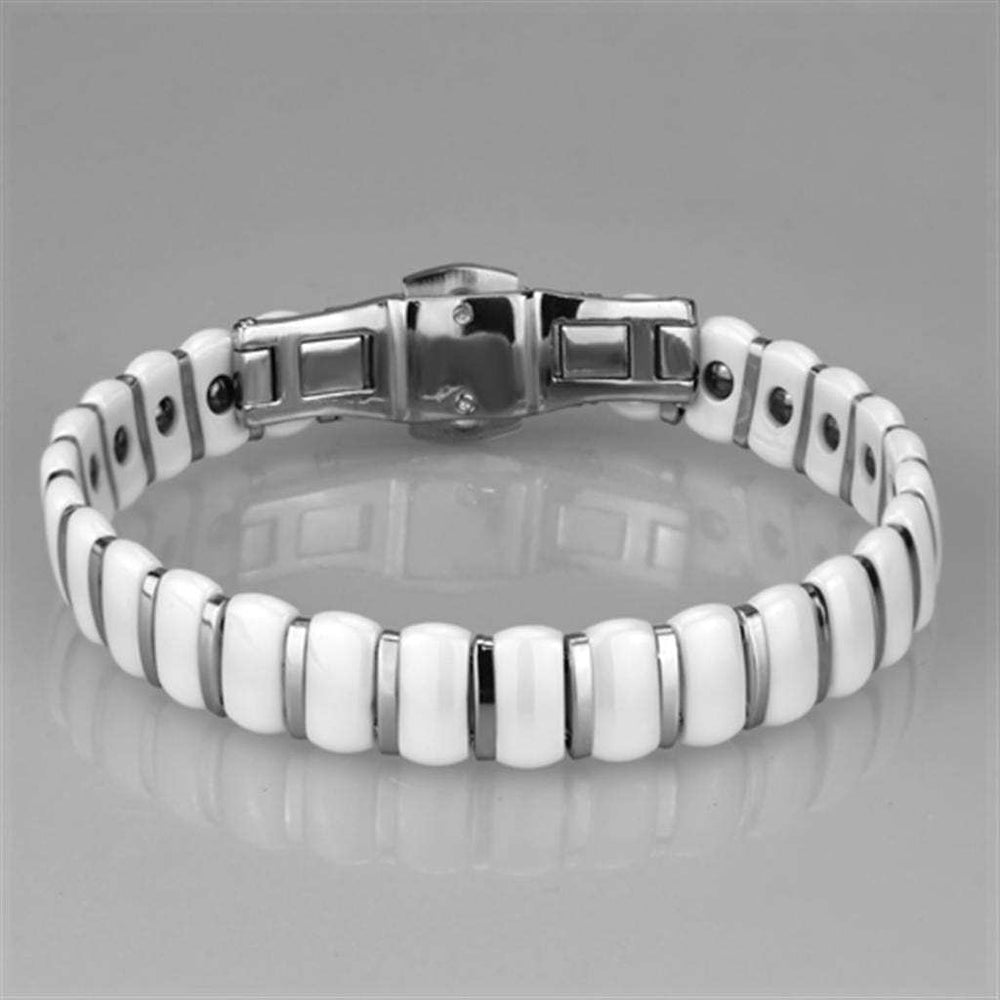 3W994 - High polished (no plating) Stainless Steel Bracelet with Ceramic in White - Alamode - Flyclothing LLC