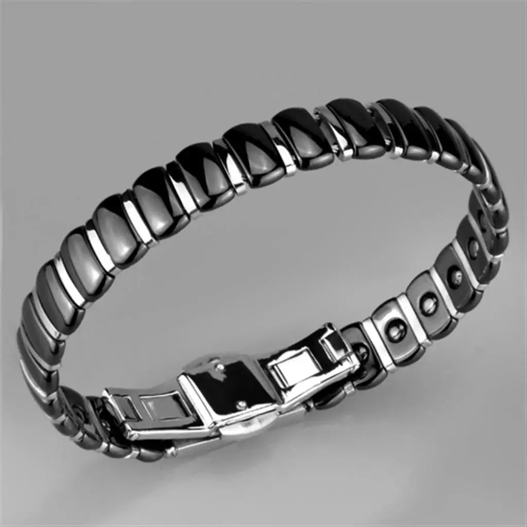 3W995 - High polished (no plating) Stainless Steel Bracelet with Ceramic in Jet - Alamode - Flyclothing LLC