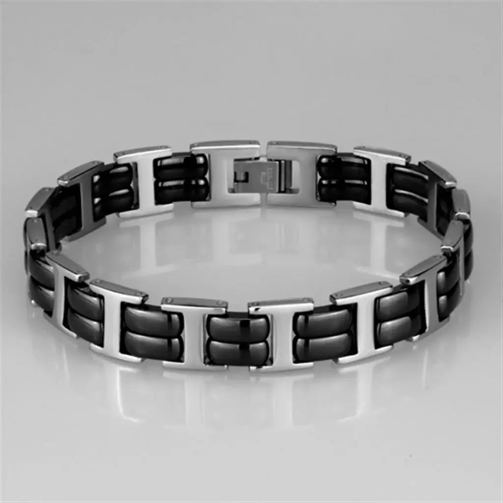 3W996 - High polished (no plating) Stainless Steel Bracelet with Ceramic in Jet - Alamode - Flyclothing LLC
