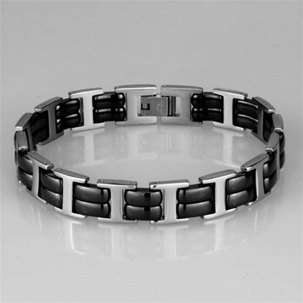 3W996 - High polished (no plating) Stainless Steel Bracelet with Ceramic in Jet - Alamode - Flyclothing LLC