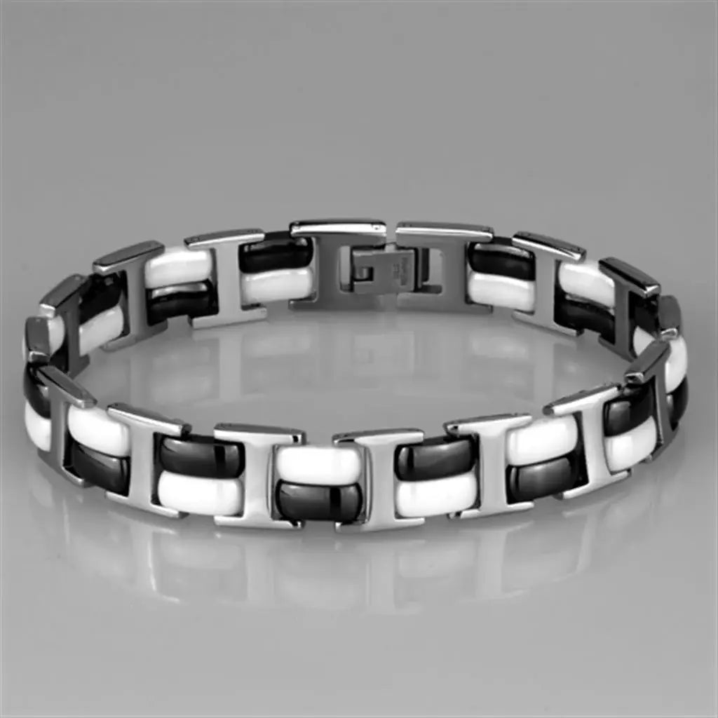3W998 - High polished (no plating) Stainless Steel Bracelet with Ceramic in Jet - Alamode - Flyclothing LLC