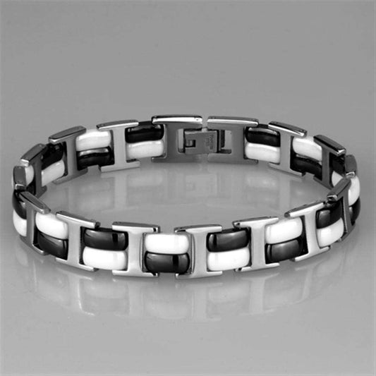 3W998 - High polished (no plating) Stainless Steel Bracelet with Ceramic in Jet - Alamode - Flyclothing LLC