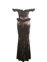 Tessa Coffee Sweetheart Bardot Faux Fur Velvet Mermaid Maxi Dress - Miss Circle - Flyclothing LLC