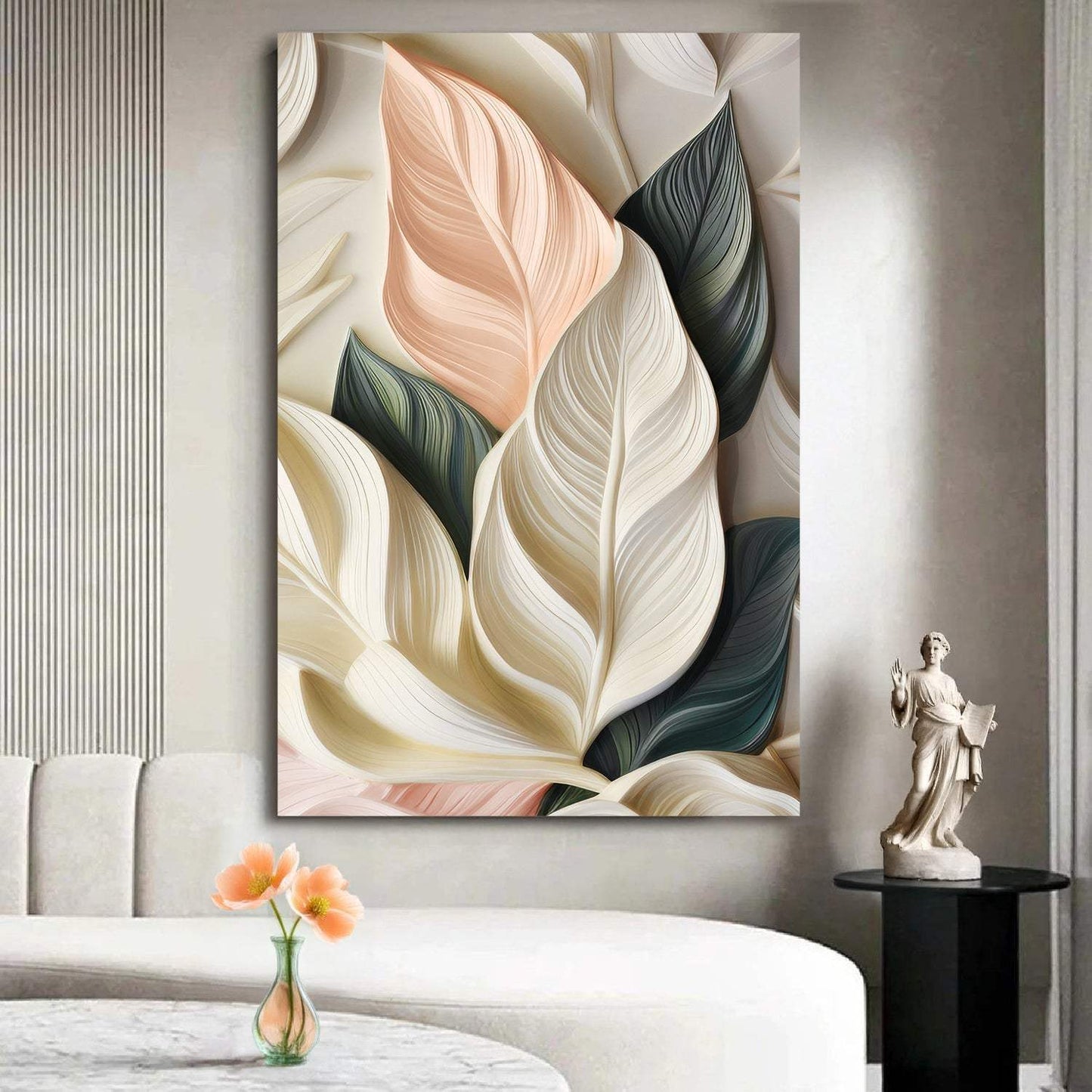 Elegant 3D Pastel Leaf Wall Art - Tailored Canvases - Flyclothing LLC