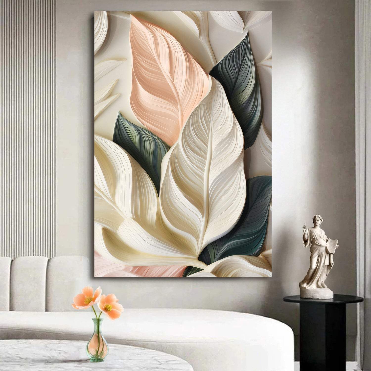 Elegant 3D Pastel Leaf Wall Art - Tailored Canvases - Flyclothing LLC