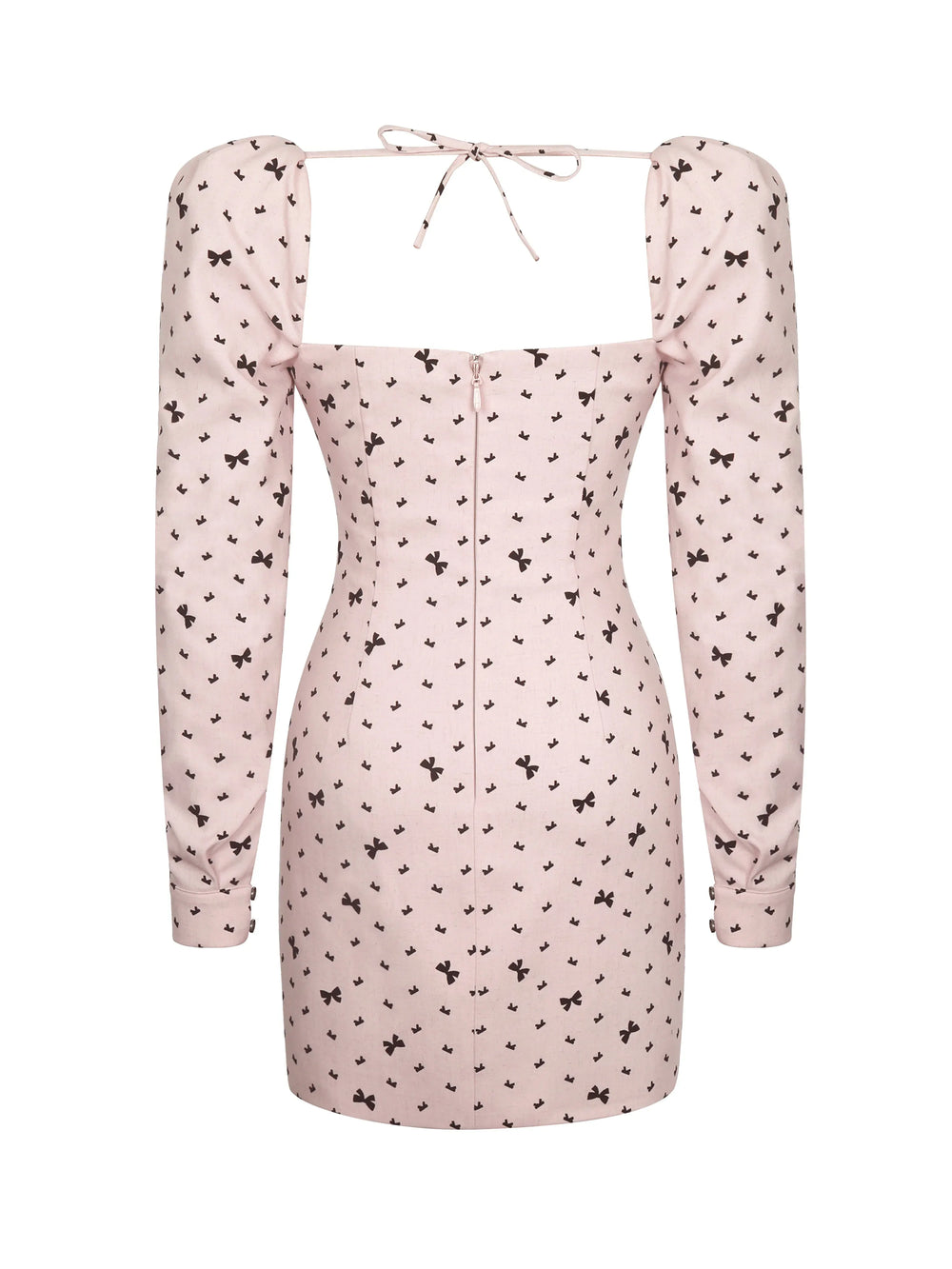 Perla Baby Pink Ruched Bust Velvet-Embossed Bow Mini Dress - Miss Circle - Flyclothing LLC