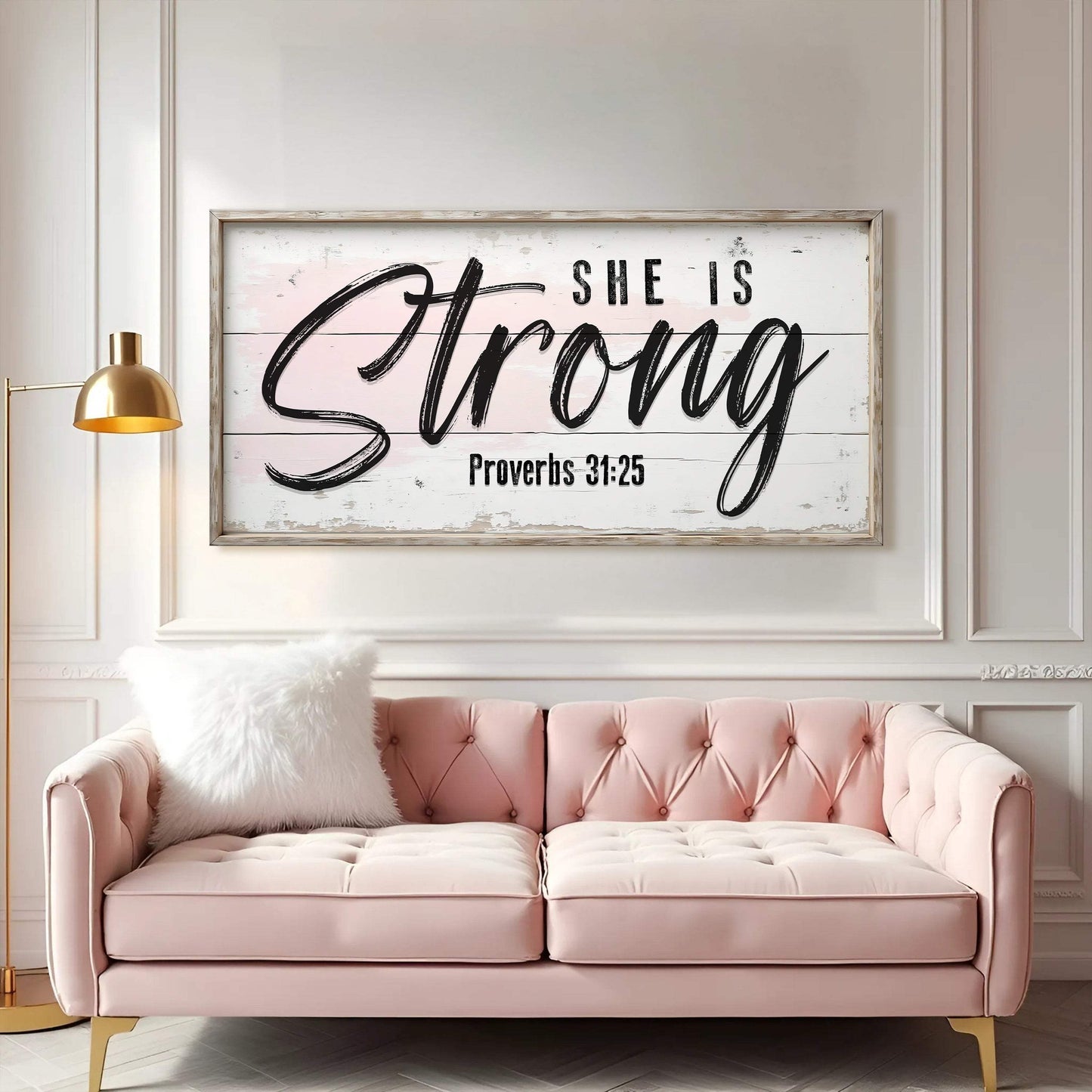 She Is Strong Proverbs 31:25 Faith Sign - Tailored Canvases - Flyclothing LLC