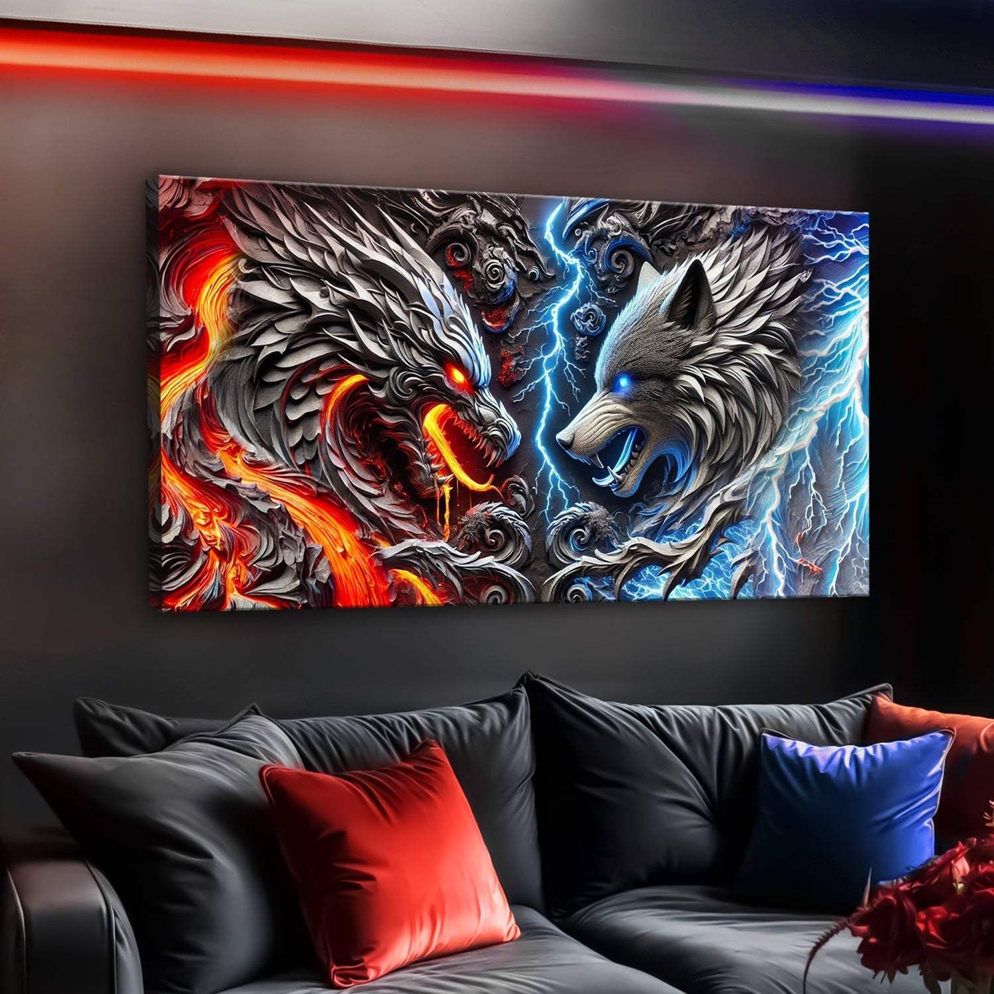 3D Dragon and Wolf Wall Art IV - Tailored Canvases - Flyclothing LLC