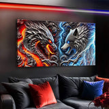 3D Dragon and Wolf Wall Art IV - Tailored Canvases - Flyclothing LLC