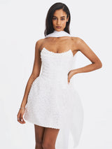 Tressa White Beaded Mesh Strapless Mini Wedding Dress - Miss Circle - Flyclothing LLC