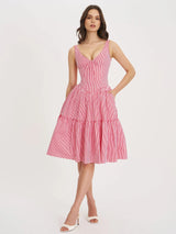 Oceana Red Candy Stripe Drop Waist Midi Dress - Miss Circle - Flyclothing LLC