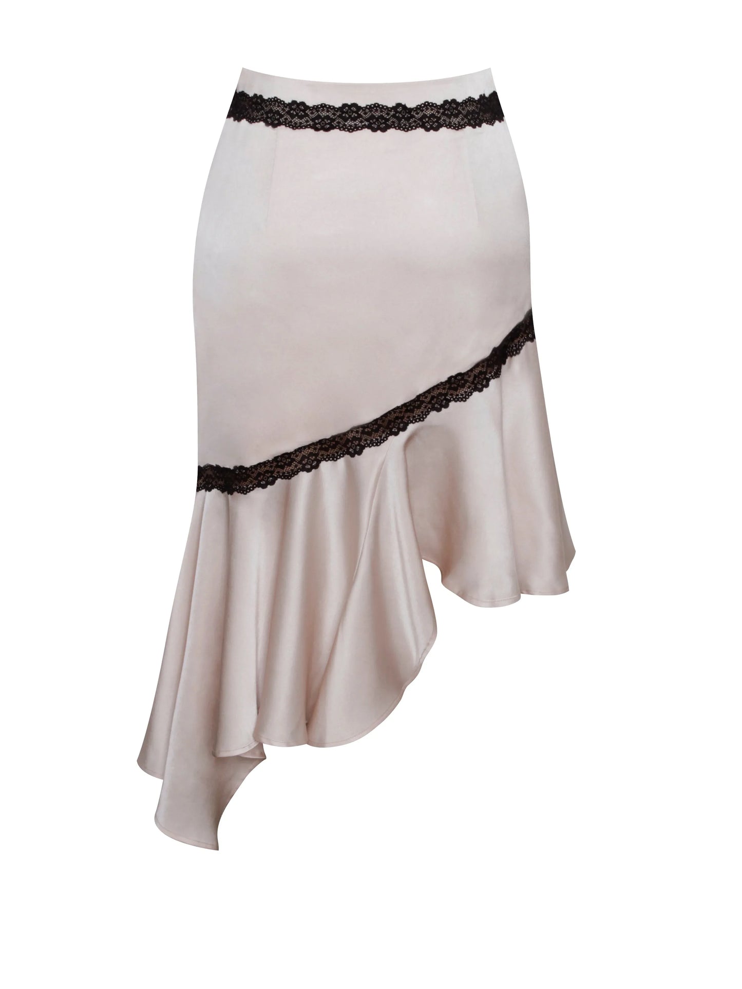 Yahvi Beige Lace Trim Satin Skirt - Miss Circle - Flyclothing LLC