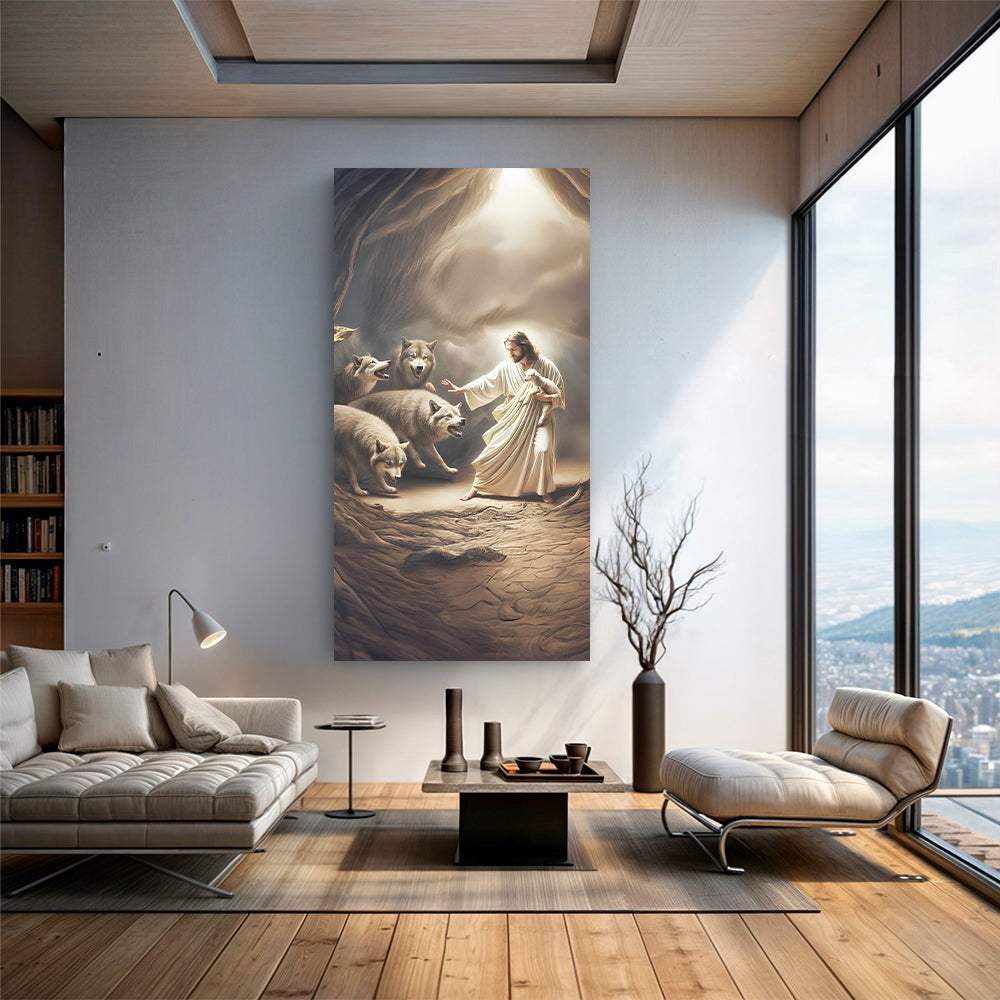 Jesus Protects The Lamb From Wolves Faith Wall Art VII - Tailored Canvases - Flyclothing LLC