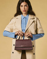 Federica (eggplant) - Italian calf leather women's crossbody bag (with shoulder strap)
