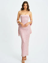 Raizel Pink Beaded Sequin Bodycon Gown with Scarf - Miss Circle - Flyclothing LLC