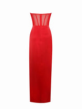 Talia Red Satin Lace Corset Maxi Dress - Miss Circle - Flyclothing LLC