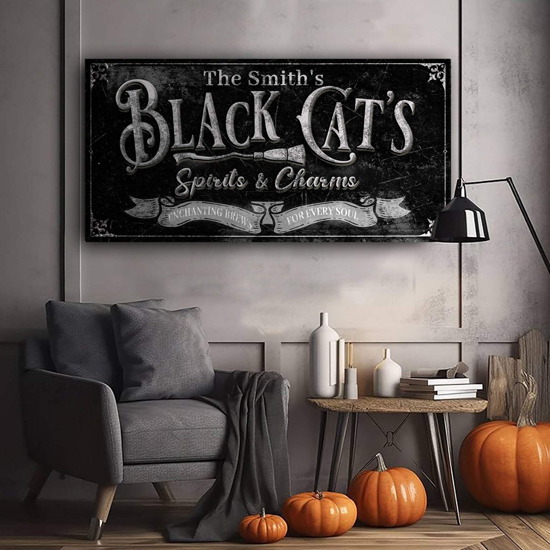 Black Cat’s Spirits & Charms Bar Halloween Sign III - Tailored Canvases - Flyclothing LLC