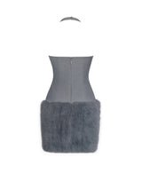Daisy Grey Drop Waist Fur Trim Halter Mini Dress - Miss Circle - Flyclothing LLC