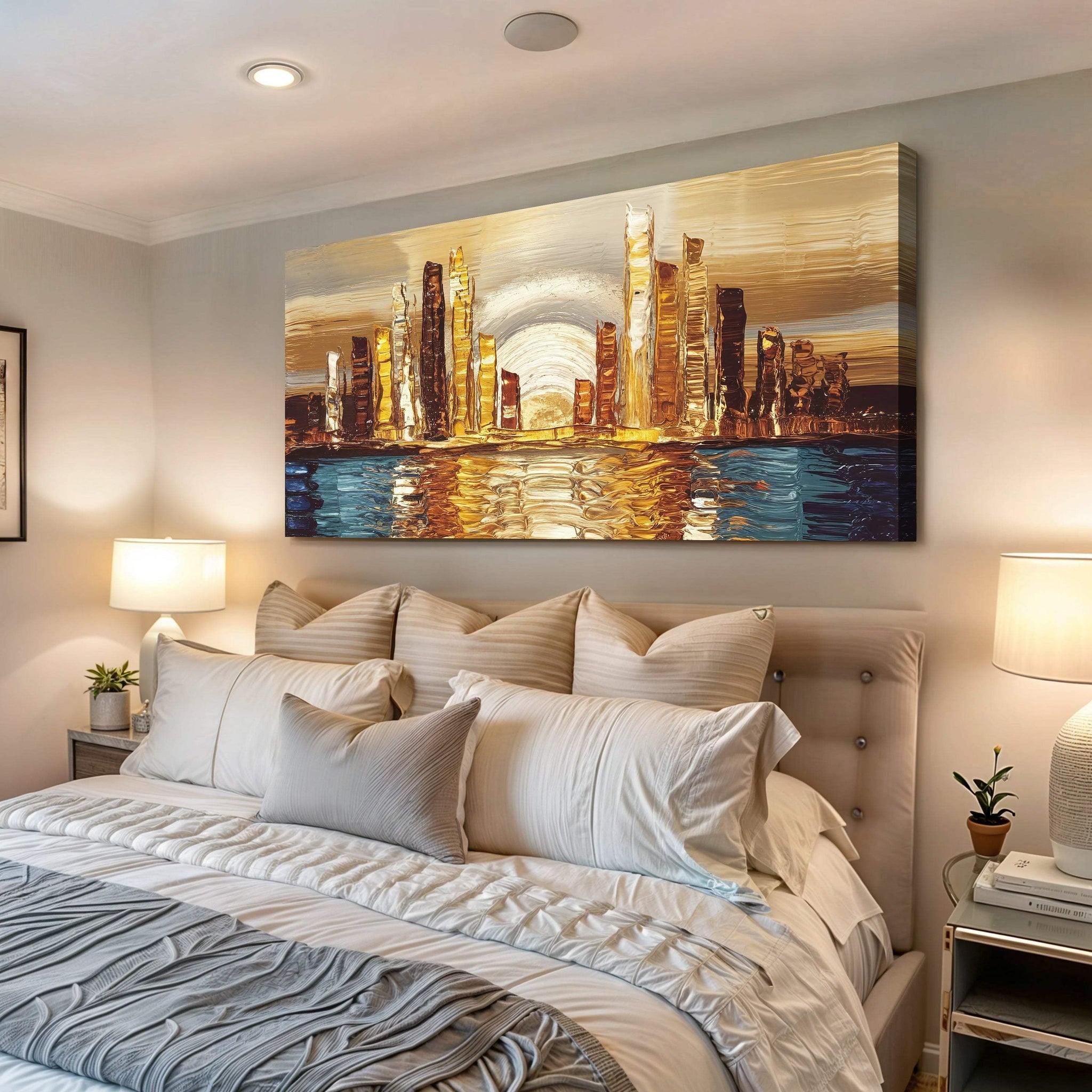 Golden Metropolis Abstract Impasto Wall Art - Tailored Canvases - Flyclothing LLC