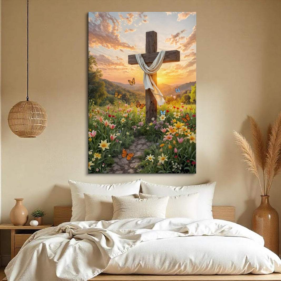 Cross and Flowers Faith Wall Art - Tailored Canvases - Flyclothing LLC