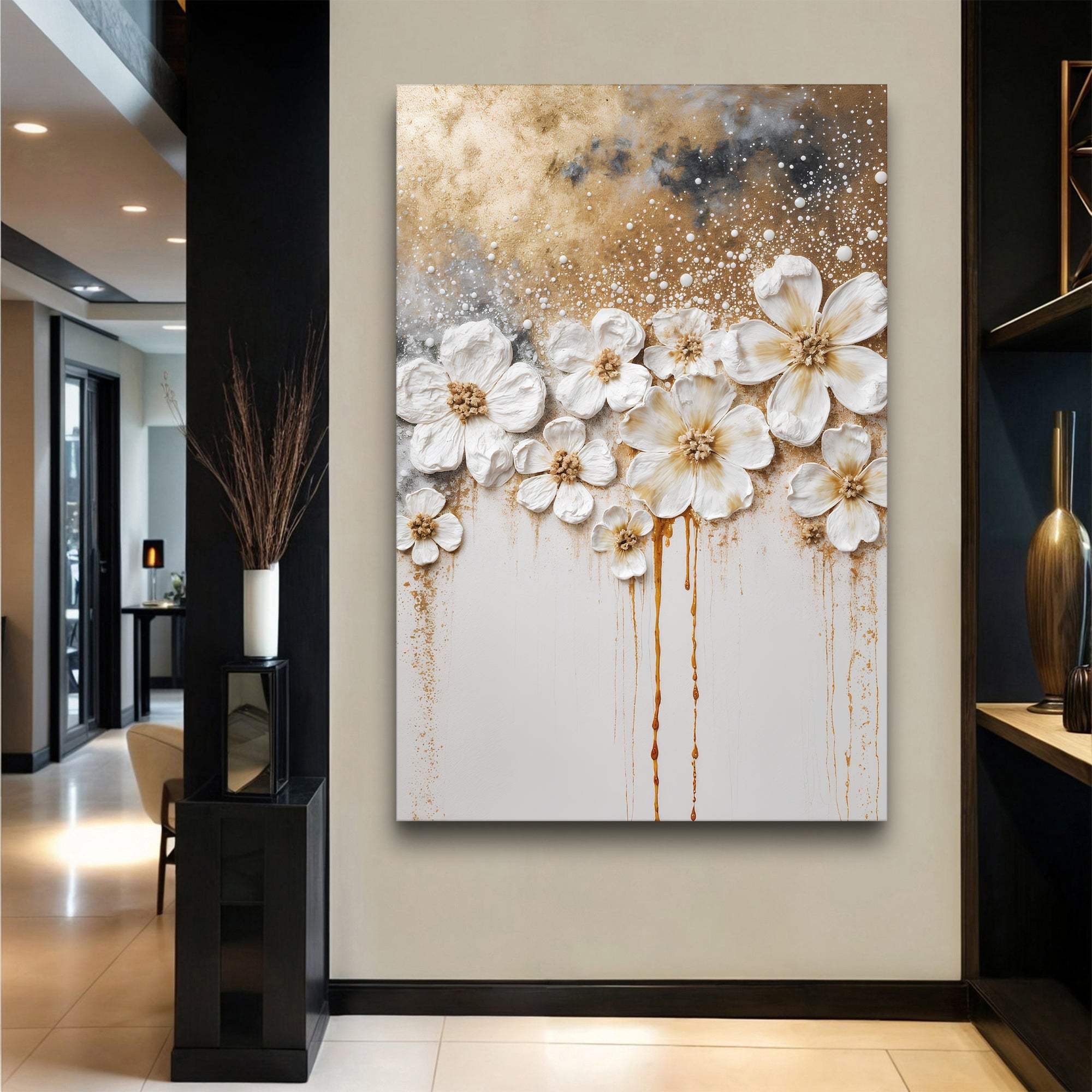 Gold Floral Wall Art - Tailored Canvases - Flyclothing LLC