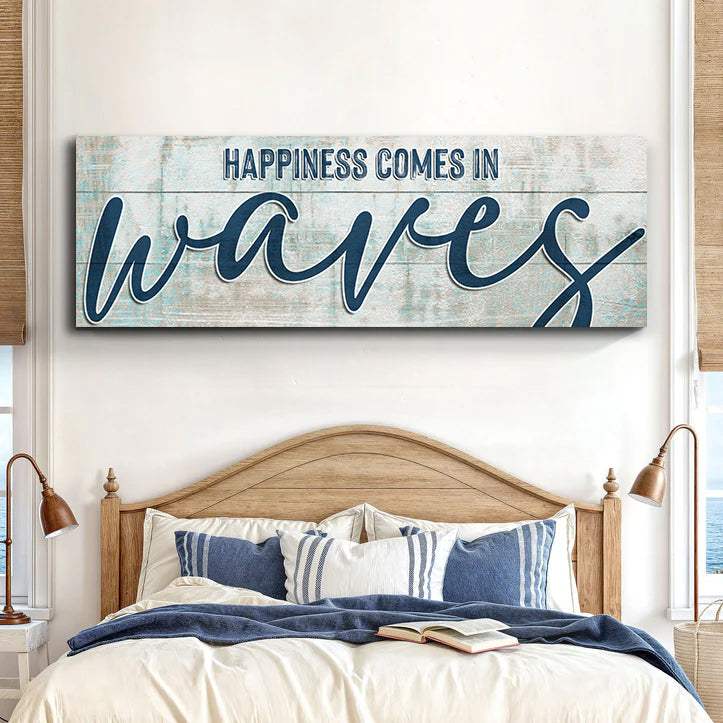 Happiness Comes In Waves Beach Sign - Tailored Canvases - Flyclothing LLC