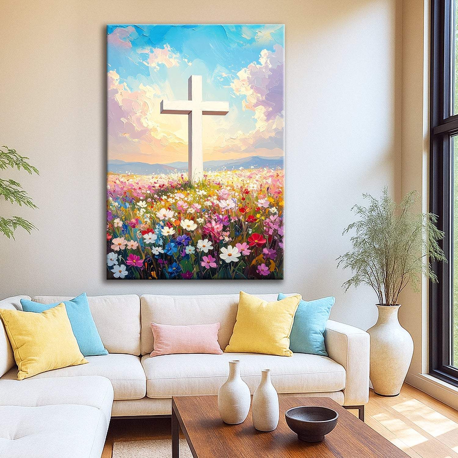 Cross Floral Field Faith Wall Art - Tailored Canvases - Flyclothing LLC