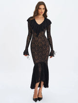 Parisa Black Lace Ruffled Mermaid Maxi Dress - Miss Circle - Flyclothing LLC