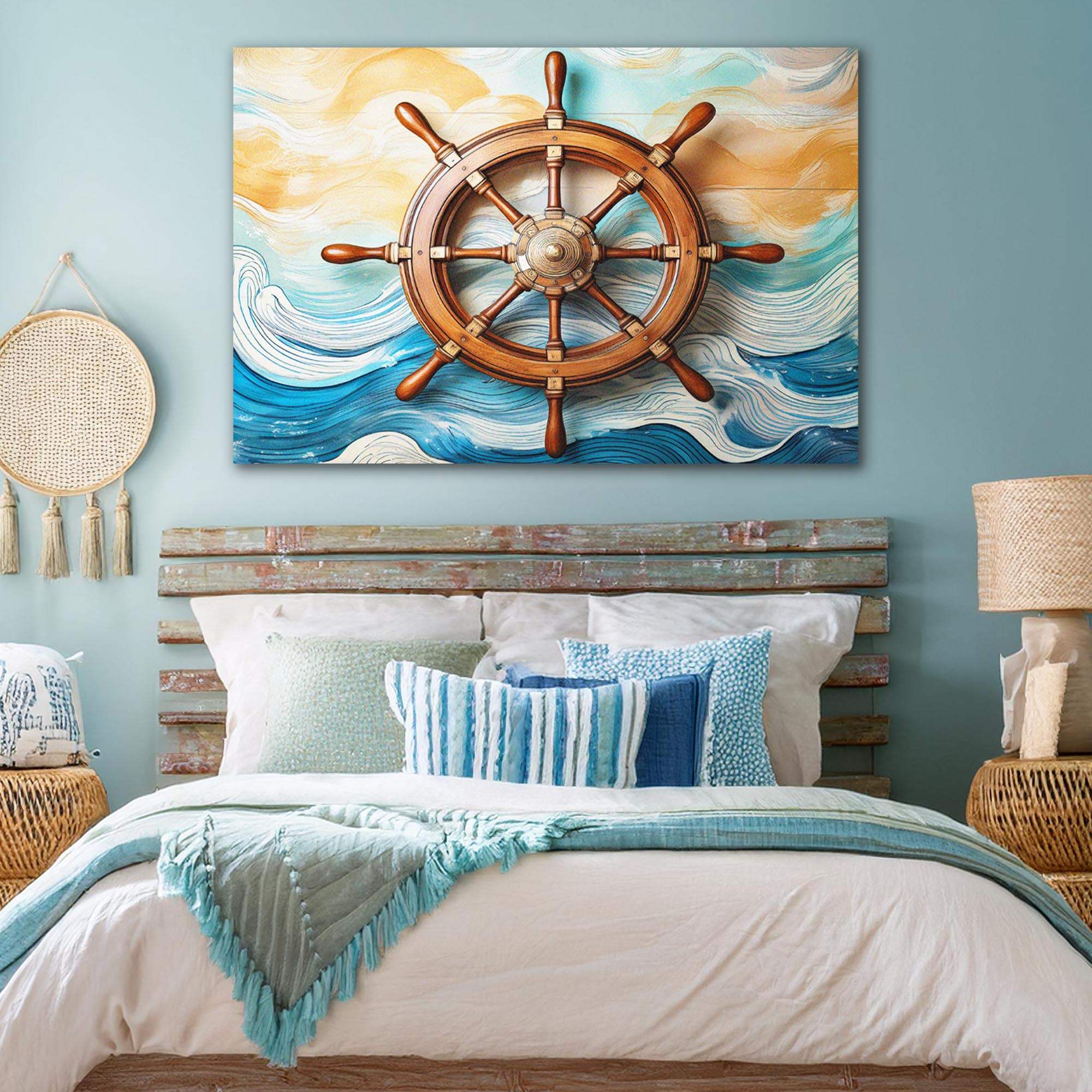 Sailboat Ship Wheel Coastal Wall Art II - Tailored Canvases - Flyclothing LLC