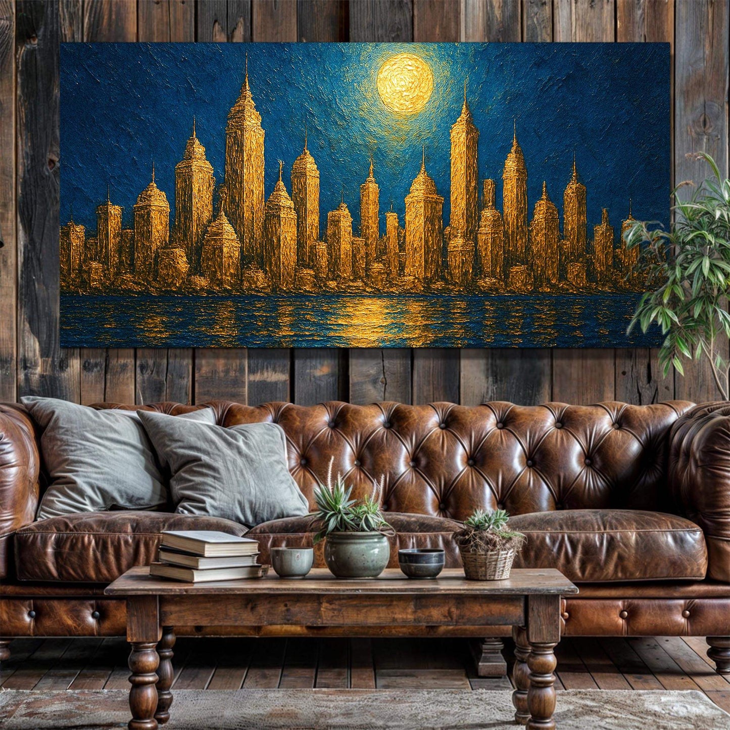 Golden Metropolis Cityscape Impasto Wall Art - Tailored Canvases - Flyclothing LLC