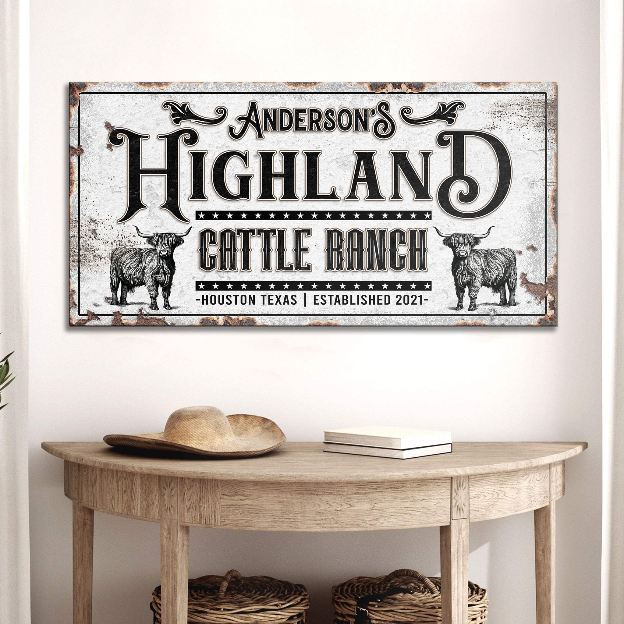 Personalized Highland Cattle Ranch Sign II - Tailored Canvases - Flyclothing LLC