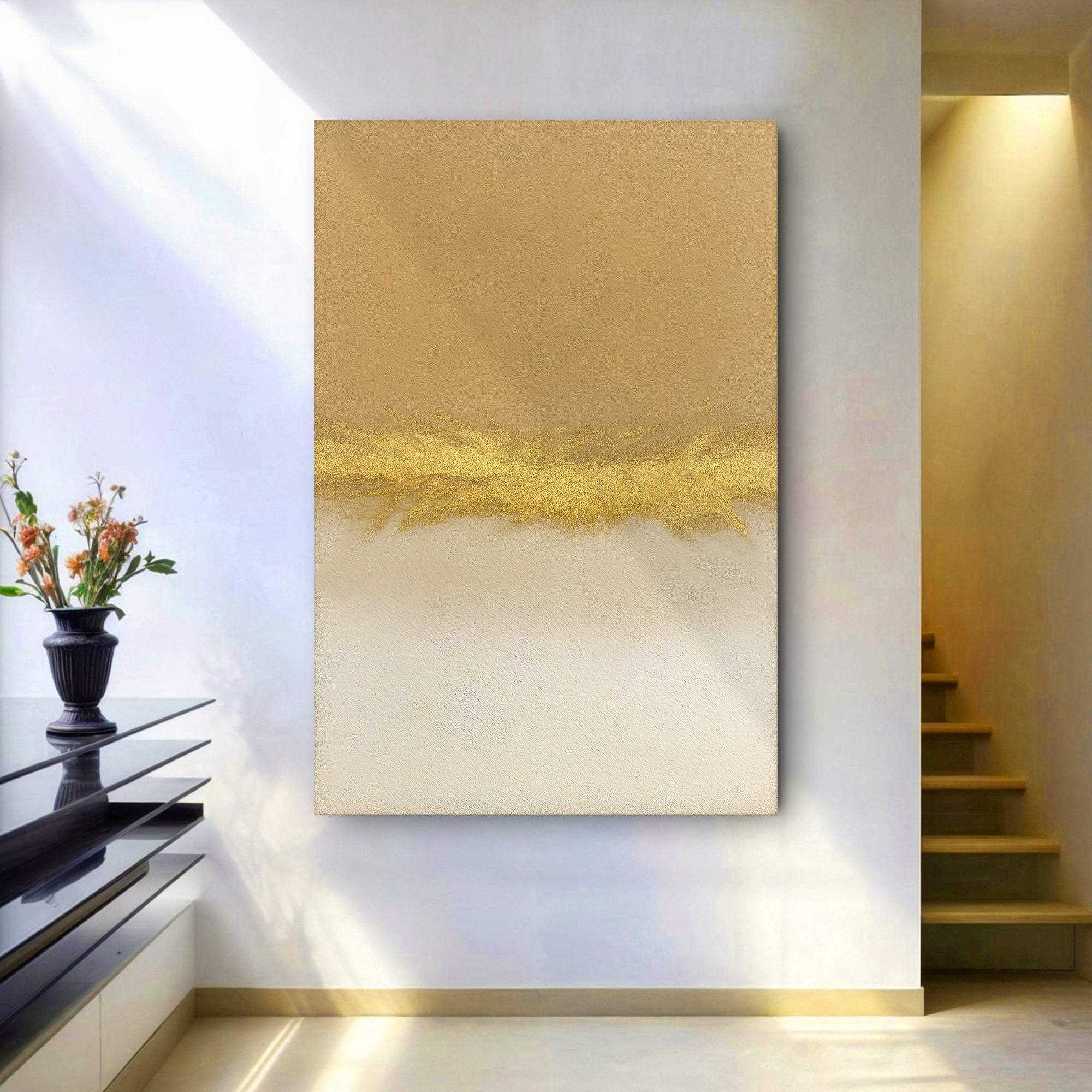 Minimalist White And Gold Wall Art - Tailored Canvases - Flyclothing LLC