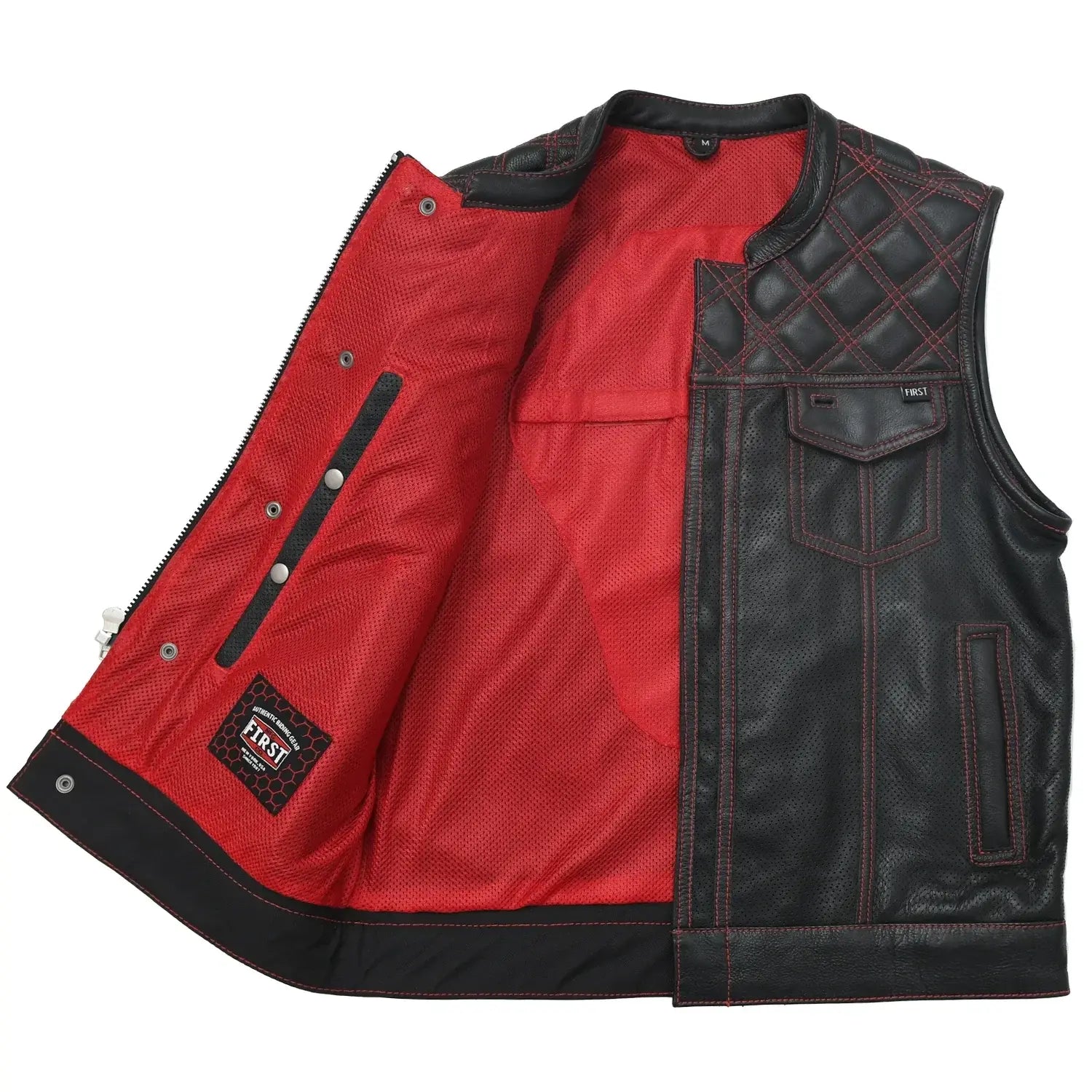 Downside Perforated Men's Motorcycle Leather Vest - First Manufacturing Company - Flyclothing LLC
