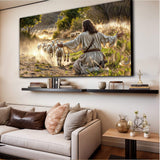 Jesus Protects The Lamb From Wolves Faith Wall Art VIII - Tailored Canvases - Flyclothing LLC