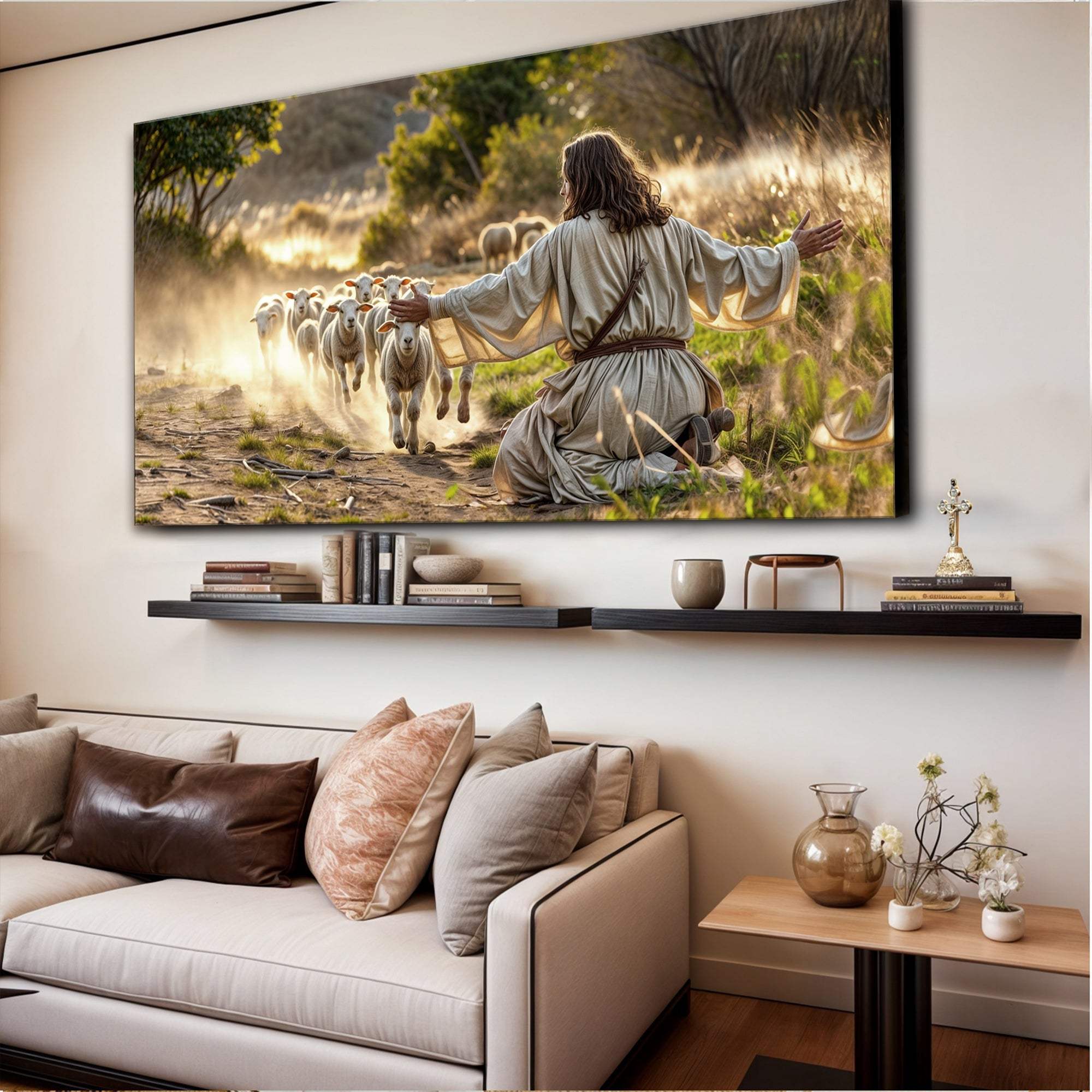 Jesus Protects The Lamb From Wolves Faith Wall Art VIII - Tailored Canvases - Flyclothing LLC