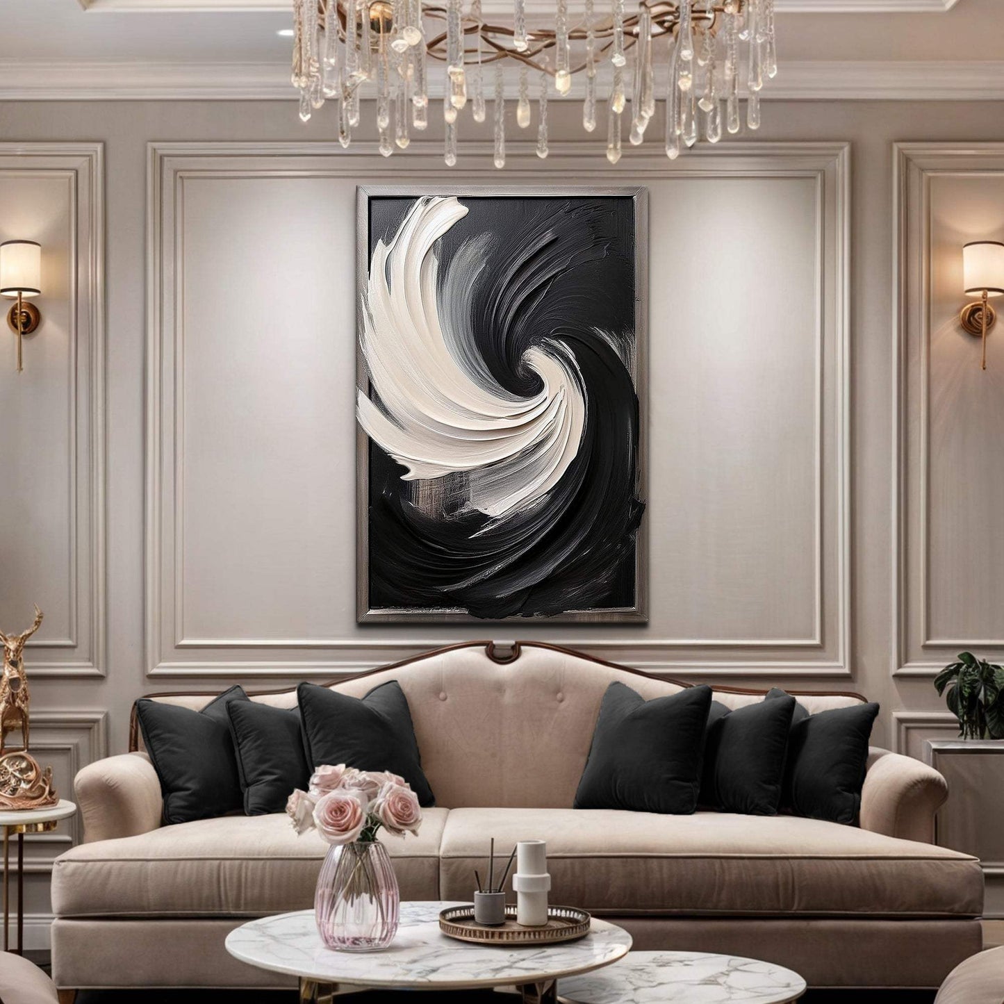 Black and White Vortex Abstract Wall Art - Tailored Canvases - Flyclothing LLC