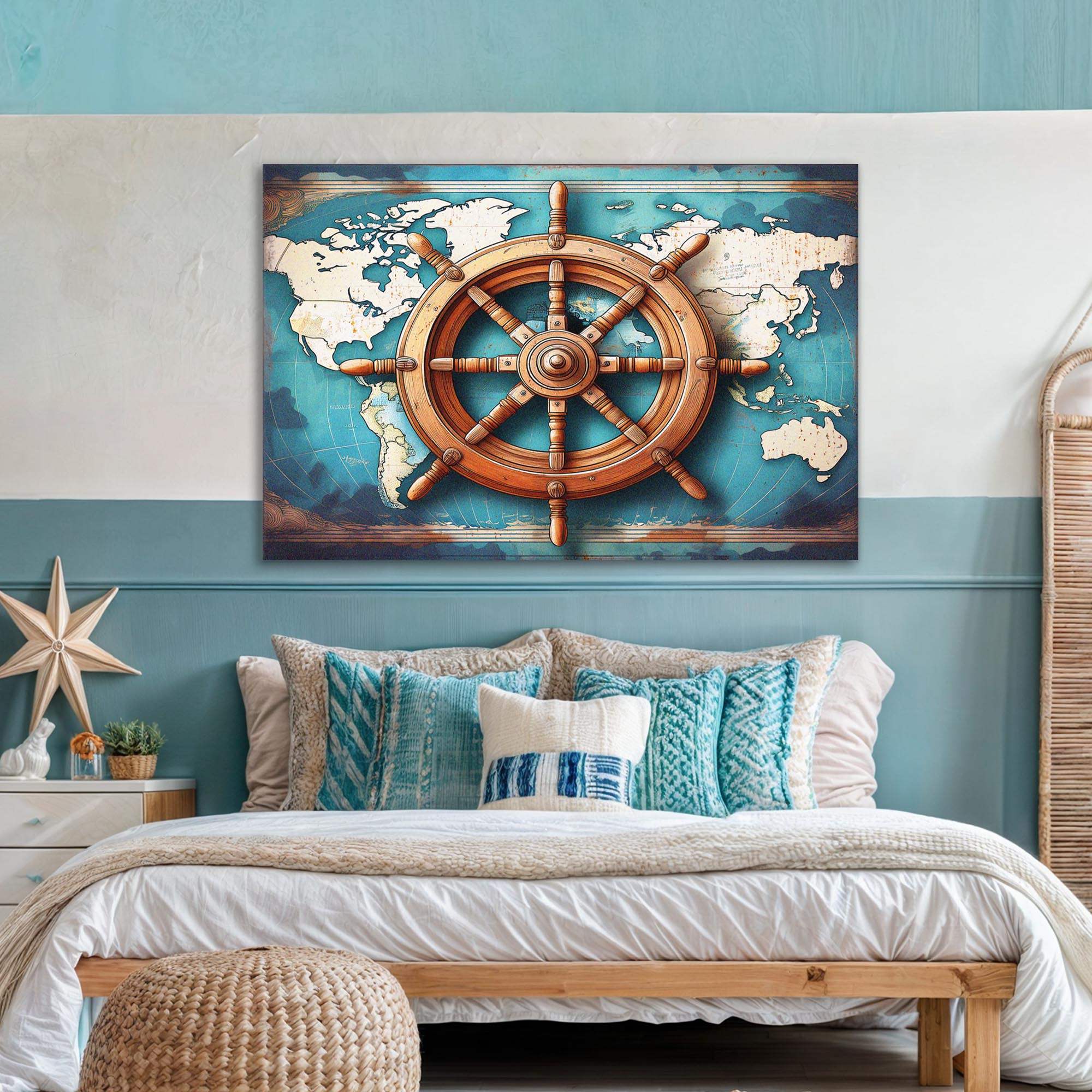 Sailboat Ship Wheel Coastal Wall Art - Tailored Canvases - Flyclothing LLC