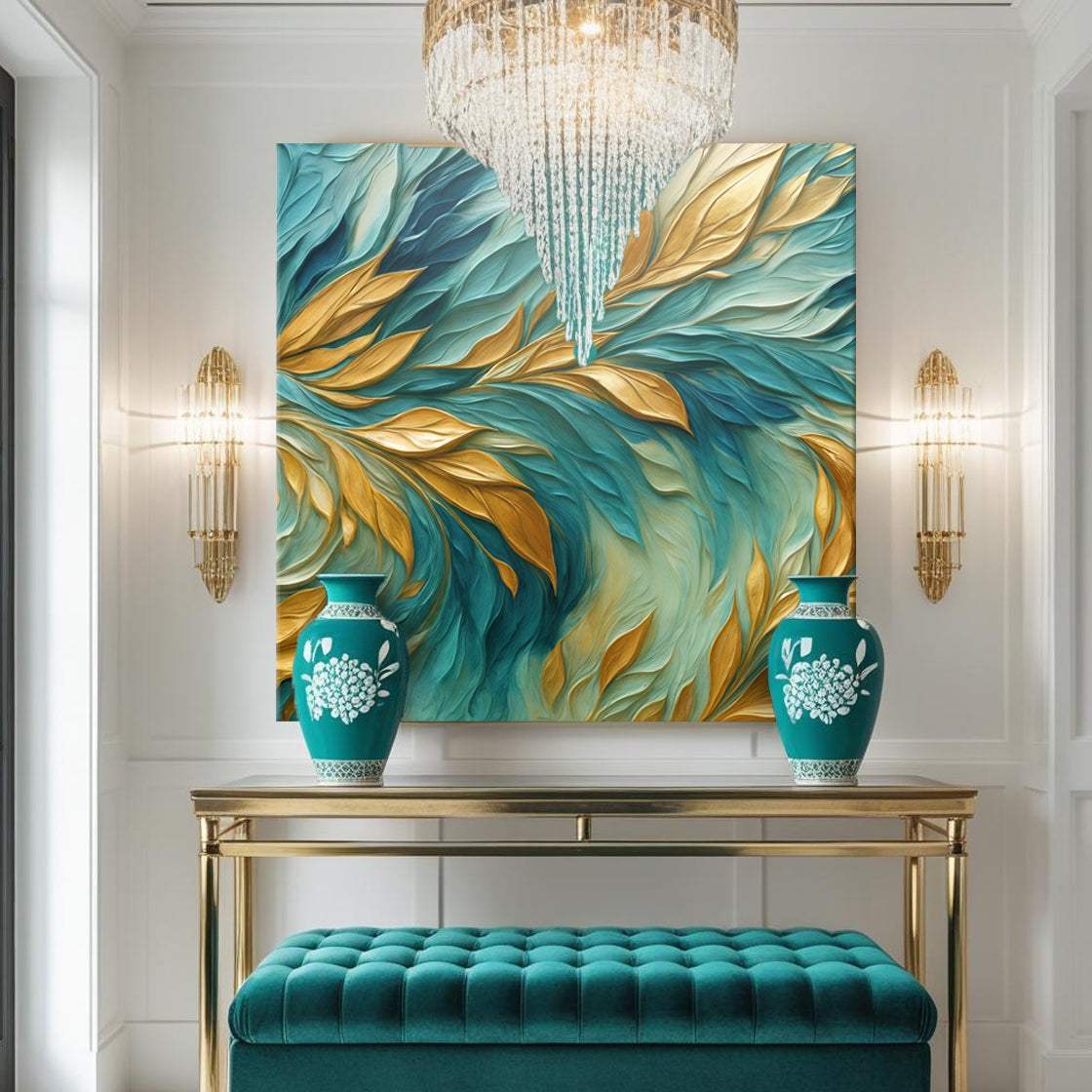 Abstract Gold And Blue Frosty Wall Art - Tailored Canvases - Flyclothing LLC