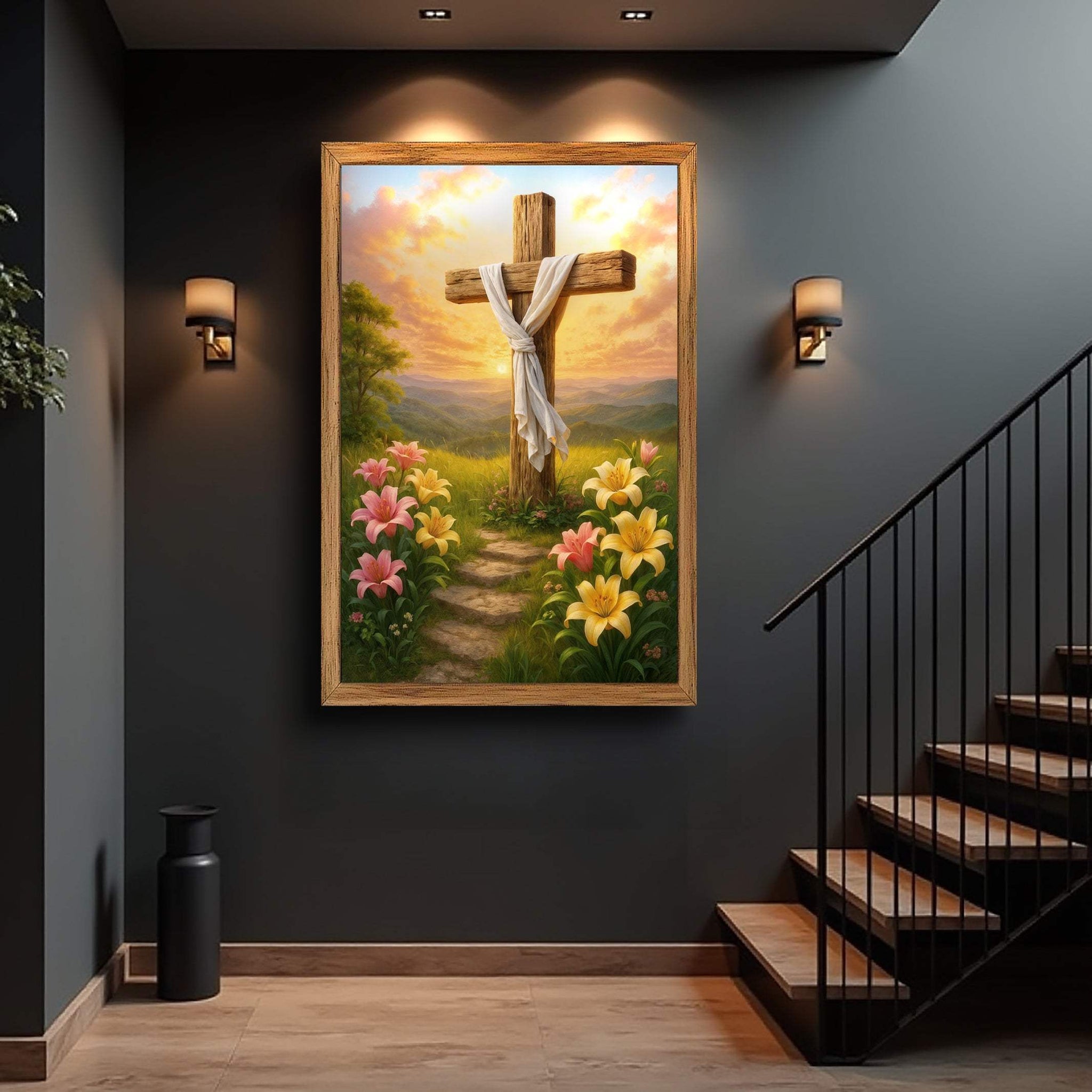 Cross and Flowers Faith Wall Art II - Tailored Canvases - Flyclothing LLC
