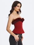 Ivette Crimson Fur-Trimmed Peplum Top - Miss Circle - Flyclothing LLC