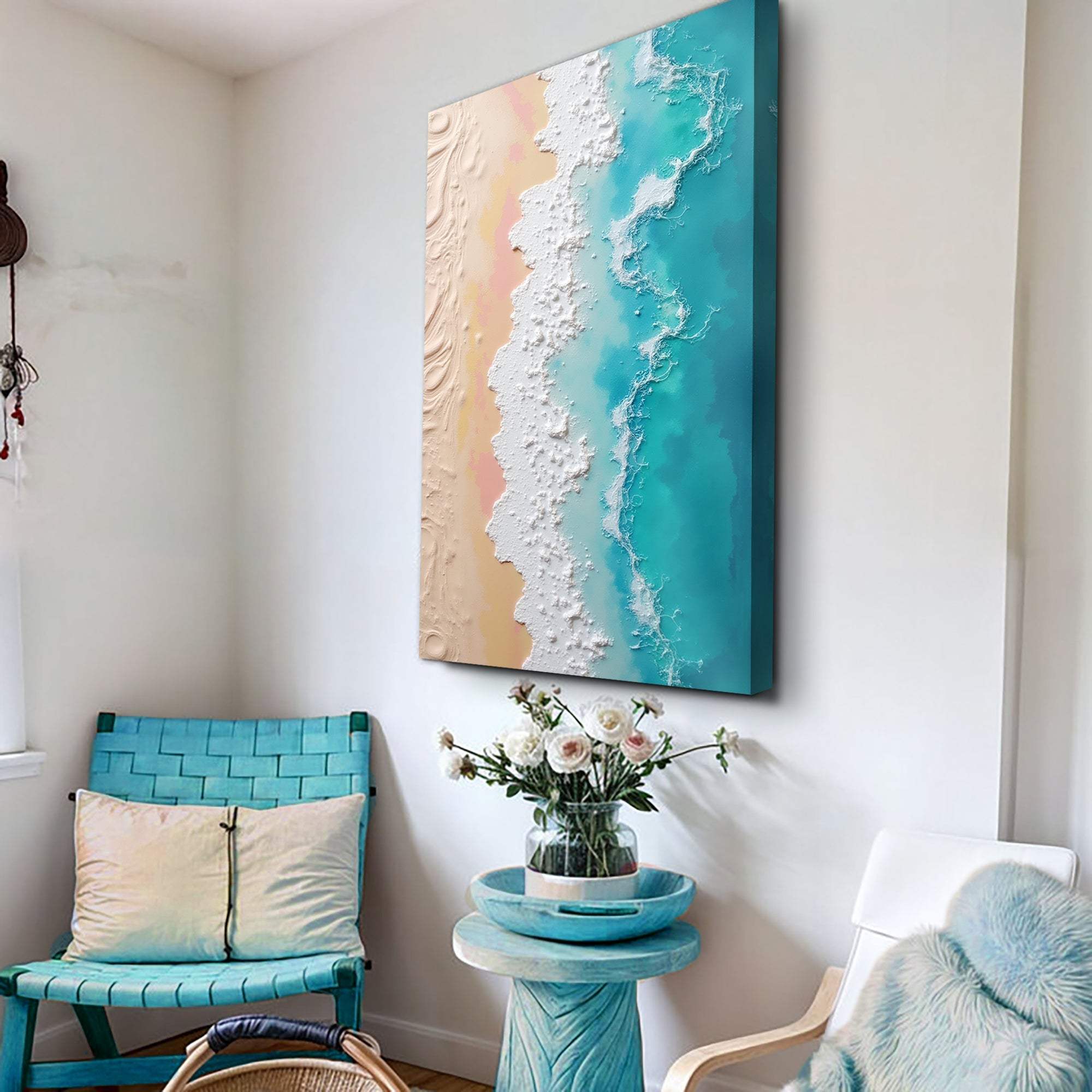 3D Minimalist Pink and Blue Ocean Wall Art - Tailored Canvases - Flyclothing LLC