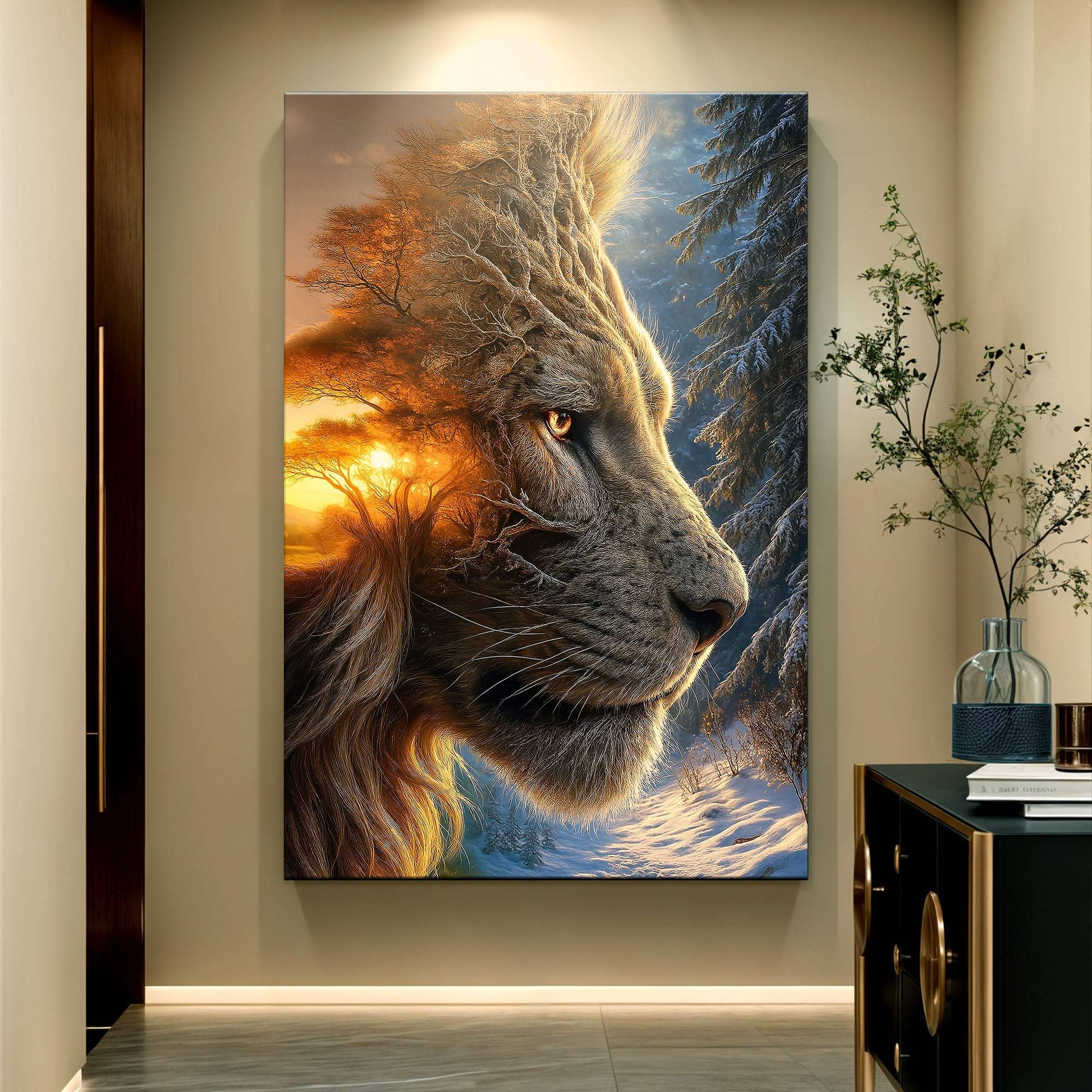 Lion Winter Summer Surrealism Wall Art - Tailored Canvases - Flyclothing LLC