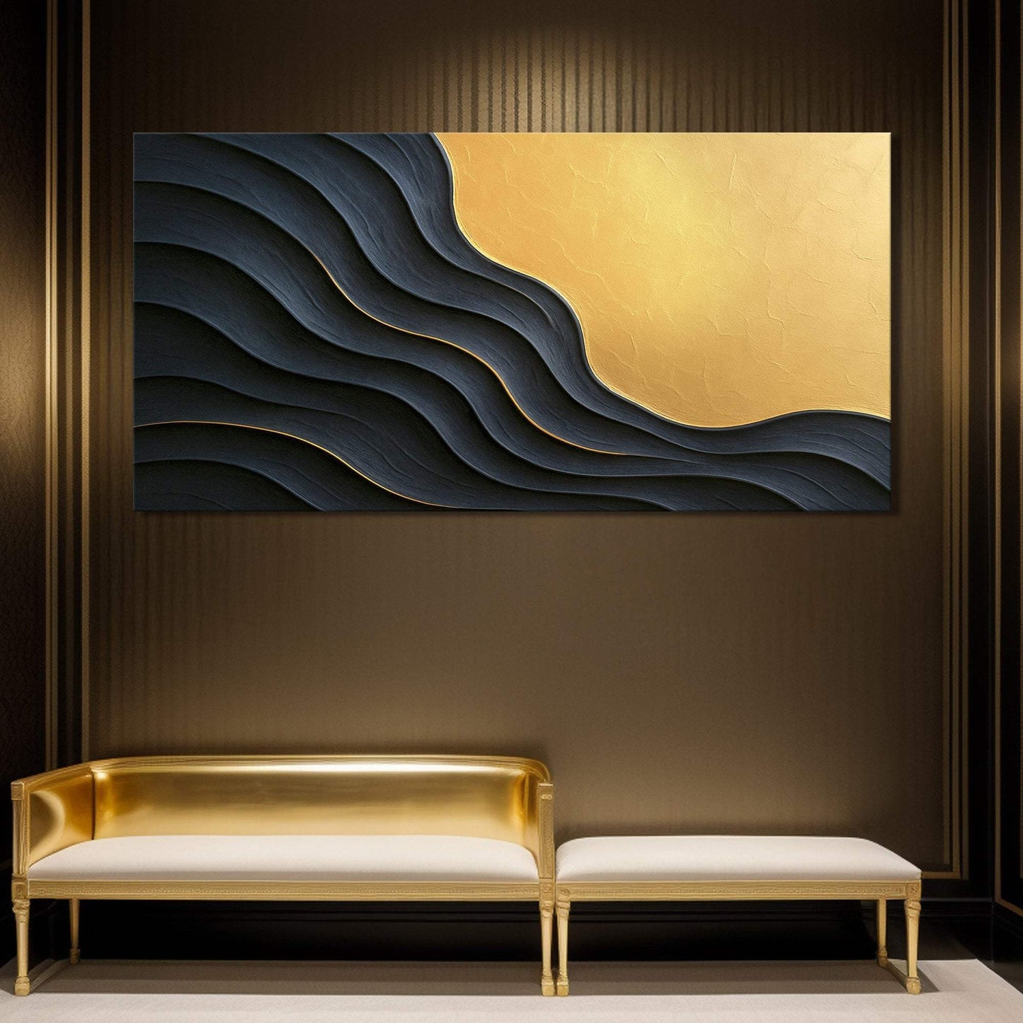 Black And Gold Minimalist Abstract XII - Tailored Canvases - Flyclothing LLC