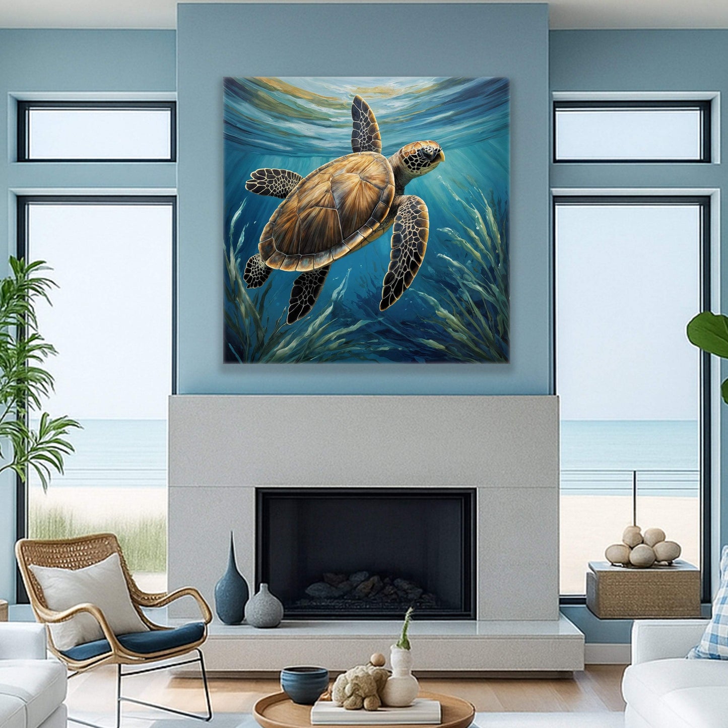 Turtle In Seagrass Coastal Wall Art - Tailored Canvases - Flyclothing LLC