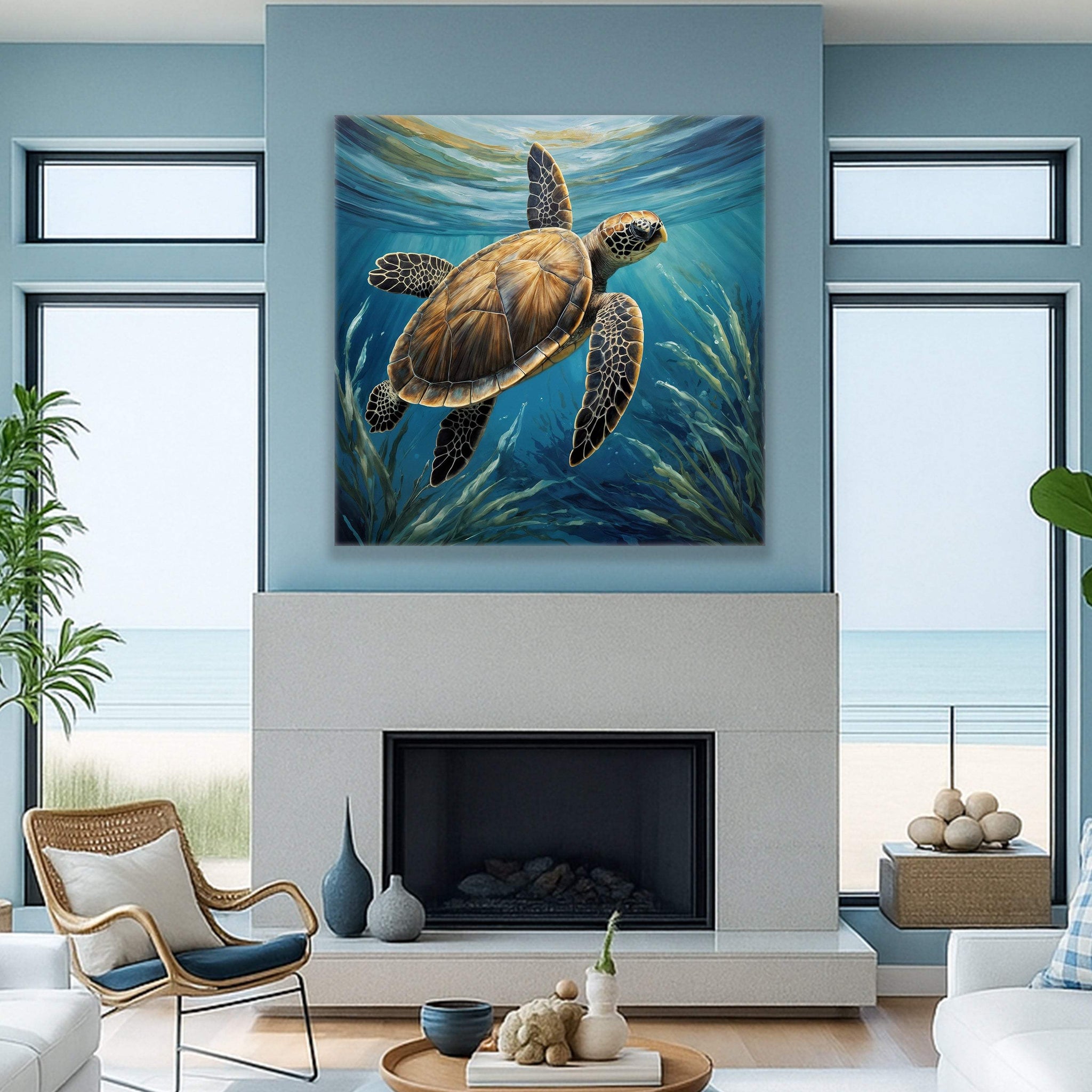 Turtle In Seagrass Coastal Wall Art - Tailored Canvases - Flyclothing LLC