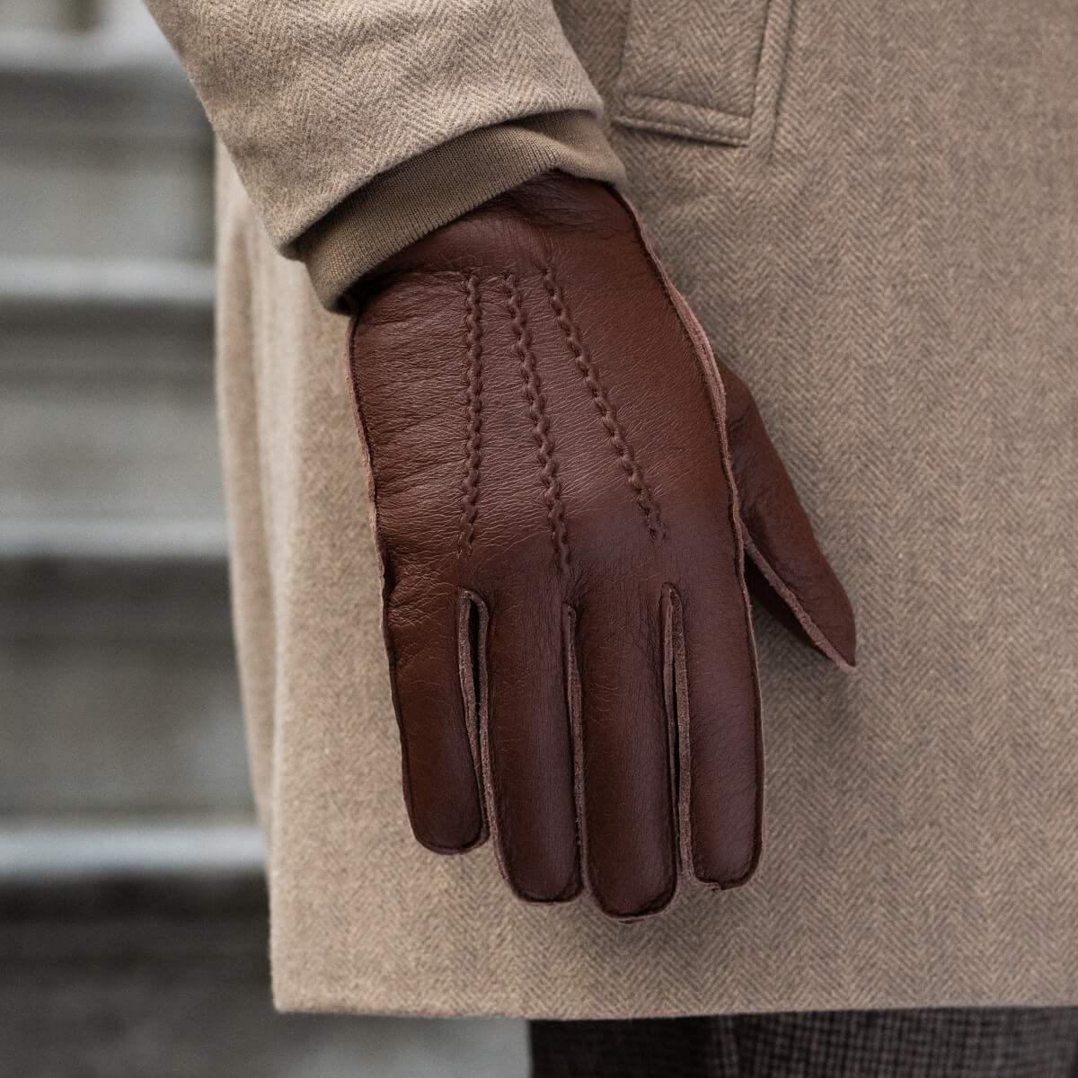 Diego (brown) - Italian gloves made of American deerskin leather with rabbit fur lining - Leather Gloves Online - Flyclothing LLC