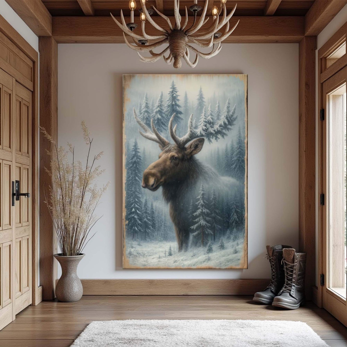 Snowy Forest Moose Double Exposure Wall Art - Tailored Canvases - Flyclothing LLC