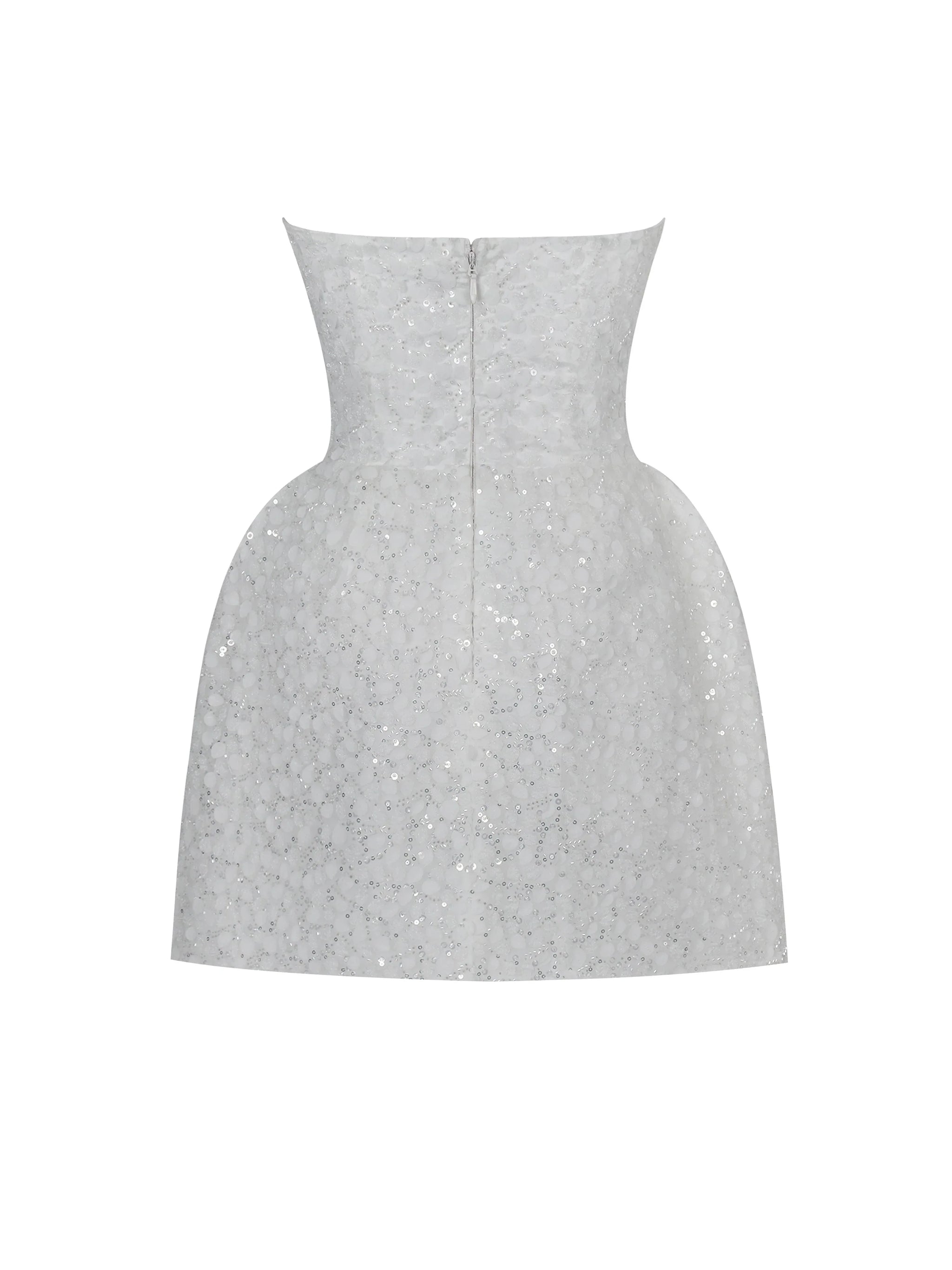 Tressa White Beaded Mesh Strapless Mini Wedding Dress - Miss Circle - Flyclothing LLC